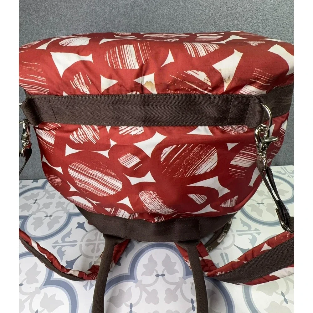 LeSportsac Red Abstract Print Backpack Duffel Bag Travel Weekender Large‎ Zip